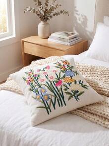 1 Piece, Ins Wind Fresh Flower Embroidered Pillowcase, Sofa Cushion Cover Decorative Pillowcase, Chenille Material, Embroidery Process, Very Suitable For Bedrooms, Sofas, Beds - Multicolor - View 8