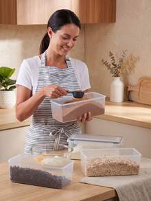 4‑Pack Airtight Food Storage Containers, Clear Plastic Cereal Storage Boxes With Labels & Marker, Moisture‑Proof Pantry Organizer For Spaghetti, Pasta, Oats, Dry Grains, Kitchen Cabinet Organization - transparent color - View 9