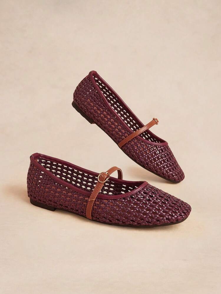 Rosivie Women's New Fashion French Style Soft Ballerina Flats Bow Decor Suede Loafers Square Toe Valentine's Day - Burgundy/Khaki - View 5