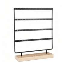 Women Earring Storage Holder, 4‑Tier Tall Jewelry Display Stand, Wood‑Metal Hanging Jewelry Organizer, Desktop Display Rack For Multiple Pairs Of Earrings, Household Vanity Table Jewelry Storage Accessory - Multicolor - View 8