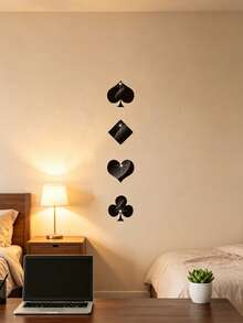 1pc Black Popular Poker Card Mirror Wall Sticker, Living Room, Bedroom Decoration, Sofa, TV Background Wall Decoration, Three-Dimensional Wall Sticker - one-size - View 12