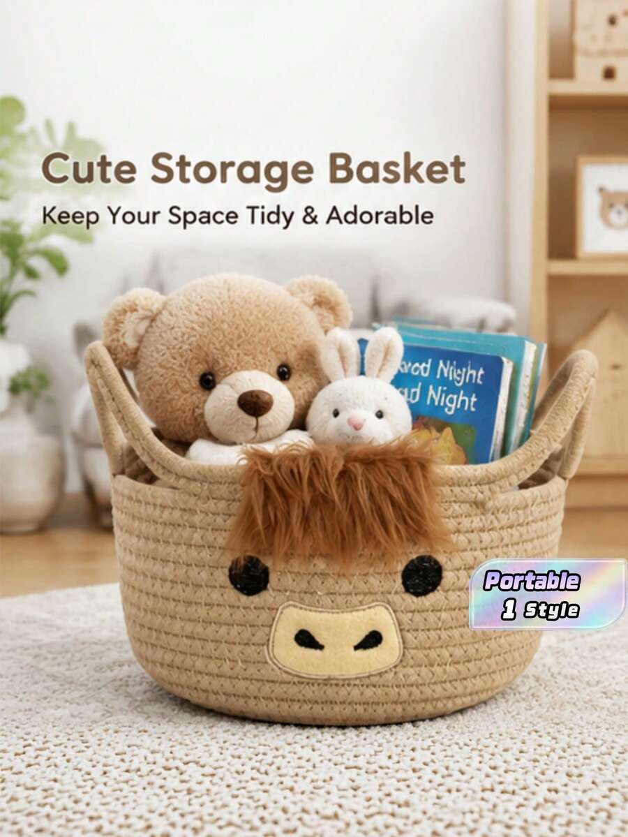 Cute Cow Cartoon Cotton Rope Woven Basket, Desktop Storage Organizer For Keys Sundries - multicolor - View 1