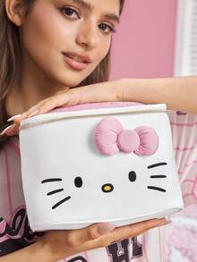 HELLO KITTY AND FRIENDS | SHEIN Cute Cat Print Large Capacity Polyester Makeup Bag With 3D Bow & Handle, Cosmetic Organizer For Travel & Daily Use - Pink bow - View 1