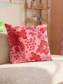 SHEIN 1 Piece, Retro Red Pink Tone European Floral Double-Sided Printed Pillow Cover, Living Room Balcony, Courtyard Bench, Homestay Decoration By Pillowcase - Multicolor - View 8