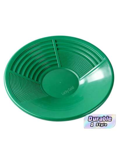 Green Gold Panning Pan With Riffle Grooves, Portable Circular Gold Prospecting Tray, Lightweight Gold Mining Pan For River Rock Prospecting, Gold Panning Equipment For Beginners