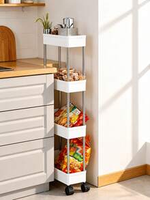 1PC Multifunctional White Narrow‑Gap Rolling Storage Cart, Hollow Drainage Multi‑Layer Ultra‑Thin Shelving Rack, Slender Mobile Cart, Narrow‑Gap Floor Storage Rack, Space‑Saving For Kitchen, Bathroom, Laundry Room - Multicolor - View 9