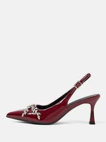 CUCCOO HITCHD Zapatos de tacón alto con pedrería de color burdeos y ramas puntiagudas, adecuados para bodas/eventos formales, uso diario, citas/fiestas y otras ocasiones - Burdeos - Ver 2