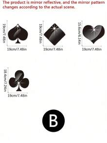 1pc Black Popular Poker Card Mirror Wall Sticker, Living Room, Bedroom Decoration, Sofa, TV Background Wall Decoration, Three-Dimensional Wall Sticker - one-size - View 16