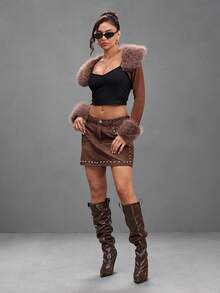 CUCCOO SZL Black Glossy Pointed-Heeled Elastic High Boots, Spice Girls Autumn And Winter Models Fall Boots - F5 Brown - View 10