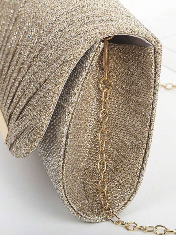 SIENNITY Lightweight, Business Casual Rhinestone Decor Bucket Bag Mini Drawstring Design - Gold - View 2