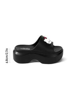 HELLO KITTY AND FRIENDS | SHEIN Cartoon Slippers, EVA Lightweight Material, Toe Protection, Breathable And Quick-Drying, Soft And Comfortable, Suitable For Various Occasions - Black - View 5