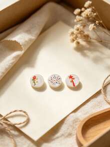 Pack 10 Pcs Premium Painted Shell Buttons Palace Style Casual Pattern Two Hole Round Small Decorative Fasteners For Shirts Cardigans Outerwear Hand‑Sewn Clothing Sewing Accessories - 10pcs - View 6