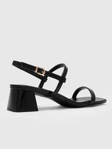 CUCCOO BIZCHIC Women's Fashion Spring And Summer New Square Top PU Surface Strap. Foot Strap. Back Strap Sandals. Medium High Heel Painted Coarse Heel Roma - Black - View 3
