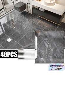 48Pcs Thick PVC Self Adhesive Floor Tiles Waterproof Wear Resistant Removable Peel And Stick Marble Pattern Vinyl Flooring For Bathroom Kitchen Living Room Bedroom Rental Apartment Hotel DIY Renovation Decor - multicolor - View 1