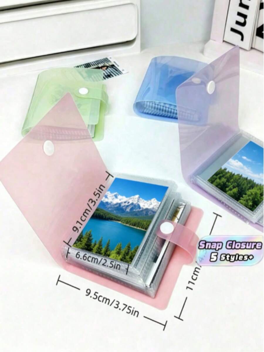 1pc 3-Inch Photo Album, Cute Light Color Transparent Card/Sticker Collection Book, DIY Style; Double-Sided 30 Pages, Total 60 Card Slots; Snap Closure Design, PP Material, Lightweight And Portable; Suitable For Storing K-Pop Photocards, Photos - one-size - View 1