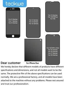 Teckwe 3pcs 9H High Toughness Privacy Screen Protector With Positioner, One-Peel Easy Installation, Precise Fit No Bubble No White Edge, Ultra Clear Front View, Side Privacy Protection, Smooth Touch, Anti-Scratch, Anti-Dust, Waterproof, Anti-Fingerprint, Compatible With Iphone 18 Pro Max/18 Pro/Duo/17 Pro Max/17 Pro/17 Air/17/16/16 Plus/16 Pro/16 Pro Max/15/14/13 Mini/12/11/XS Max/XR Series - Black - View 8
