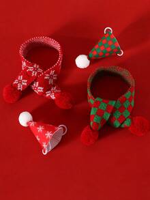 PETSIN Pet Christmas Party Hat And Knitted Scarf Set, Xmas Pom Pom Costume Accessories For Cats Small Dogs, Holiday Photo Props - Multicolor - View 6