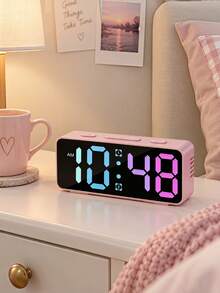 1 buah Jam Alarm LED Digital RGB, 15 Mode Warna, Layar Cermin Besar, Alarm Ganda, Kecerahan yang Dapat Diatur, Jam Meja Bertenaga USB-C untuk Kamar Tidur dan Kantor, Warna Pink - Beraneka warna - View 5