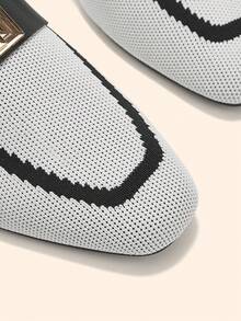 CUCCOO BASICS Breathable Closed Toe Female 2026 Summer Black And White Striped Metal Buckle Flat Bottom Slouchy Mules Wear Commuter Shoes Fall Shoes - Black and White - View 8