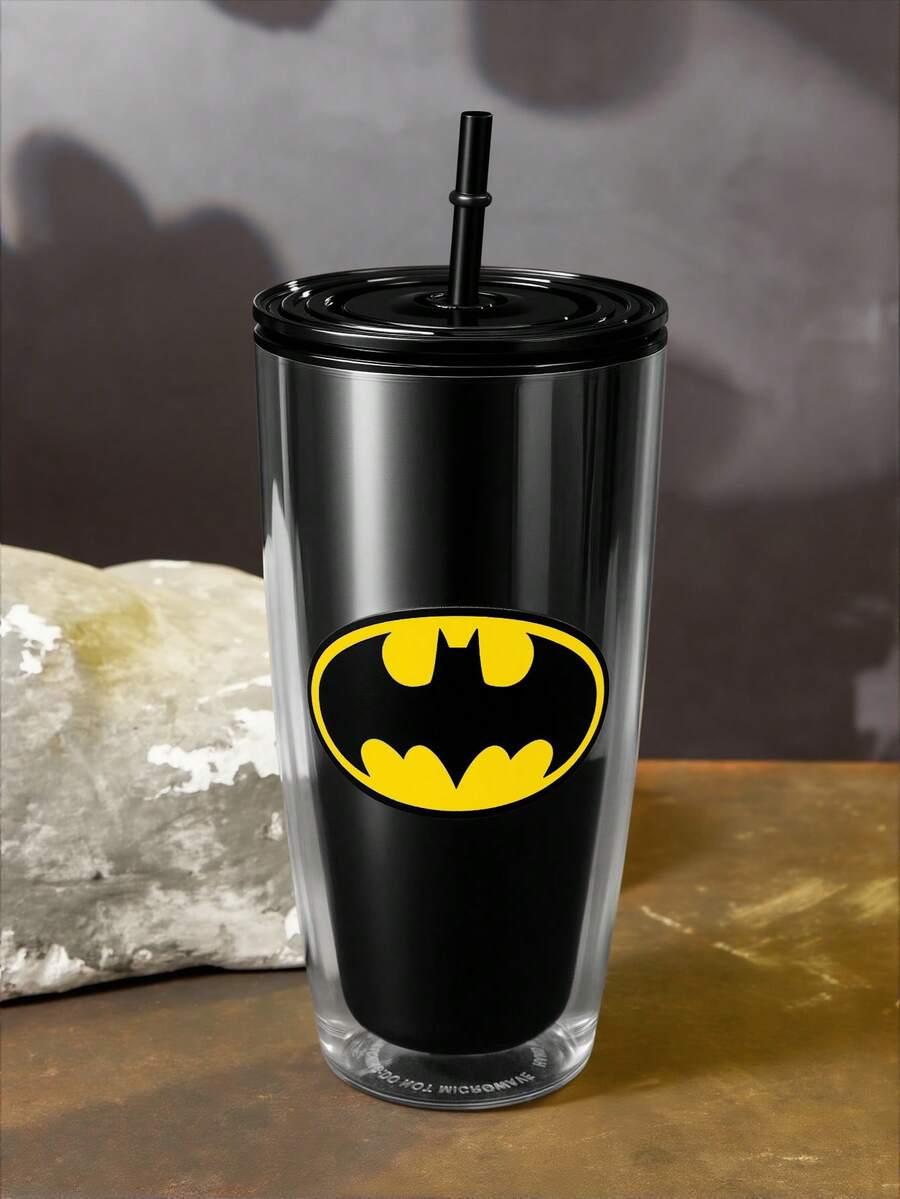 BATMAN X SHEIN 24 Oz / 700 Ml 雷射酷感平底杯,附心形閃亮裝飾 - 黑色 - 查看 1