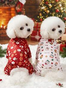 PETSIN 1pc Universal Pet Clothing For Cats And Dogs, Fully Printed With Christmas-Themed Designs - Full-Body Coveralls For Pets, Suitable For Small Dogs At Christmas Parties Or Daily Home Wear, Can Be Layered With Coats For Warmth - Multicolor - View 2