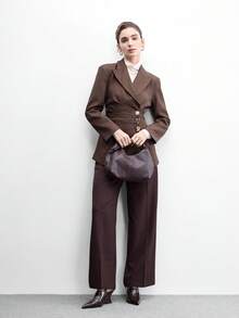 CUCCOO BIZCHIC 極簡棕色尖頭楔跟鞋，空心封趾優雅女鞋，百搭通勤女鞋 - 咖啡棕 - 查看 8