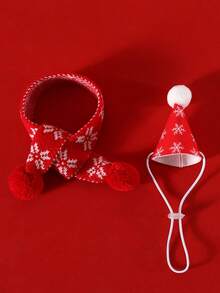 PETSIN Pet Christmas Party Hat And Knitted Scarf Set, Xmas Pom Pom Costume Accessories For Cats Small Dogs, Holiday Photo Props - Multicolor - View 7