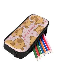 1PC 600D Polyester Large Capacity Pencil Case Cute Capybara Heart Pattern Print Zipper Closure Stationery Storage Pouch Multi‑Functional Pen Bag For Student Office Travel Daily Use - Multicolor - View 4