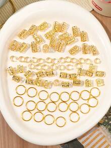 BestieMix 80-Piece Retro Geometric Gold Hollowed-Out Cornrow Hair Rings Hip-Hop Braiding Accessories Detachable Braided Metal Hair Clips - Gold - View 2