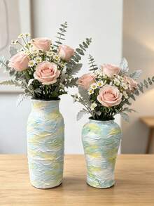 1PC Piece Resin Handpainted Textured Waterproof Blue Yellow Ombre Flower Vase For Living Room Dining Table Modern Farmhouse Home Decor Housewarming Gift Table Centerpiece - A - View 6