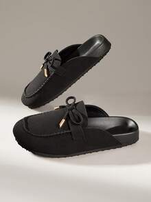 Solecia Bow Metal Bag Head Decoration Simple Retro Half Drag Single Shoes Shopping Daily Wear - Black - View 6