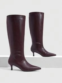 Daringsoles 女款尖頭貓耳高筒靴，秋冬新款軟皮薄款膝下低跟靴 2026 秋冬新款尖頭貓耳高筒靴 - 咖啡棕 - 查看 2