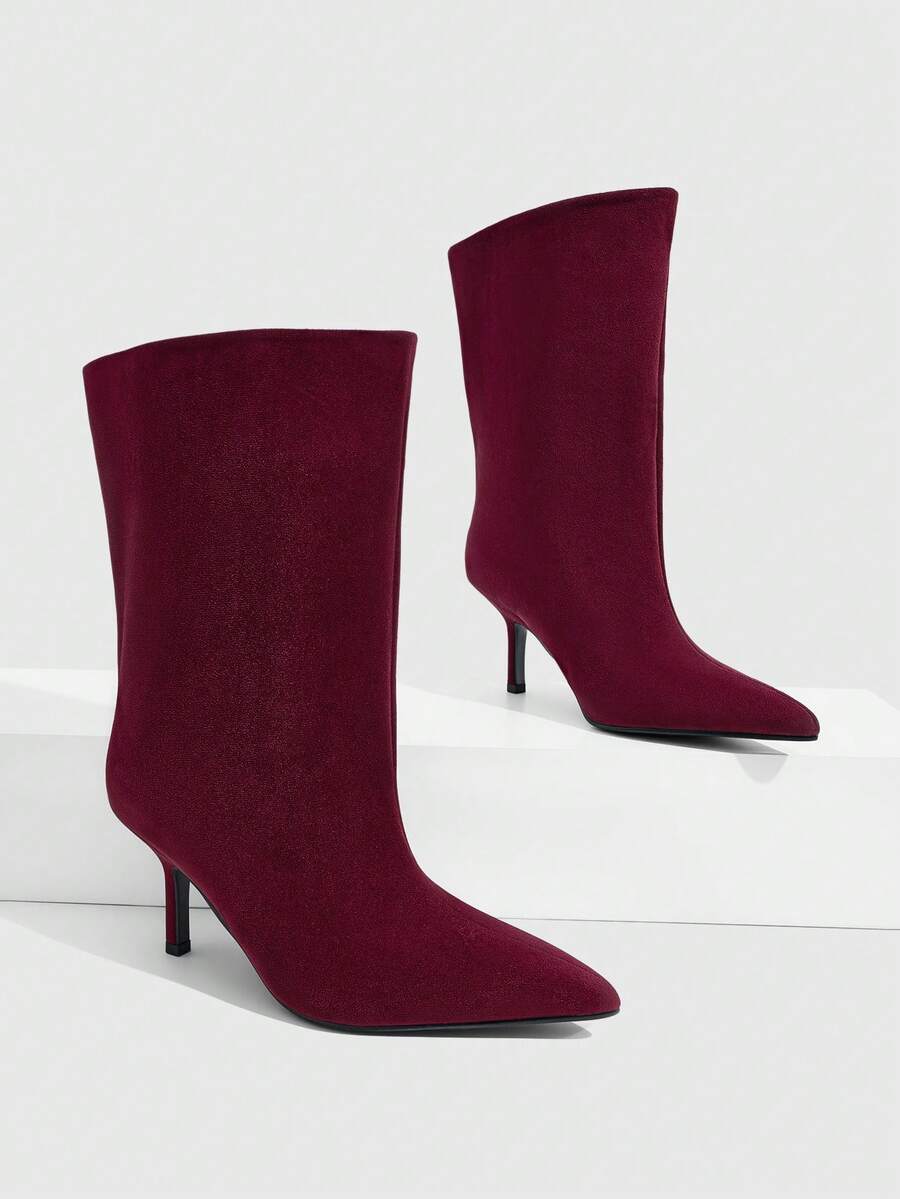 Daringsoles Burgundy Fashion Soft Fabric Sexy Stiletto Heel Ankle Boots Fall Boots - Deep burgundy - View 1
