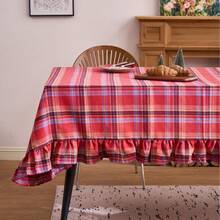 Cirelle Christmas Plaid Tablecloth With Ruffles - Festive Red Tartan Plaid Table Cover, Washable Holiday Table Cloth With Ruffled Hem For Dining Room, Kitchen & Party - Red - View 3