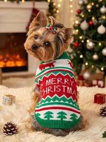 PETSIN 1 PC Christmas Pet Knitted Sweater For Winter,Reindeer Pattern Design,Suitable For Cats And Small To Medium-Sized Dogs - red green - View 1