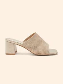 CUCCOO BASICS Women's Mesh High Heel Slide Sandals, Square Toe, Breathable Open Toe, One-Strap Design, Elegant Style For Commute, Dating And Casual Wear - Gold - View 3
