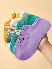 ADVENTURE TIME X SHEIN 6 أزواج من الجوارب الرقيقة المنخفضة التي لا تظهر، قابلة للتنفس وماصة للعرق، بتصميم وجه مبتسم لطيف، مناسبة للربيع والصيف، للجنسين - خلط الألوان - مشاهدة 11