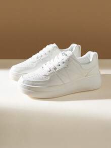 CUCCOO EASI Women's Platform Casual Shoes With Lace-Up Round Toes - pure white - View 2