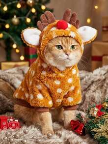 PETSIN Cute Reindeer Design Thick Fleece Warm Pet Sweatshirt, Suitable For Autumn/Winter - Brown - View 5