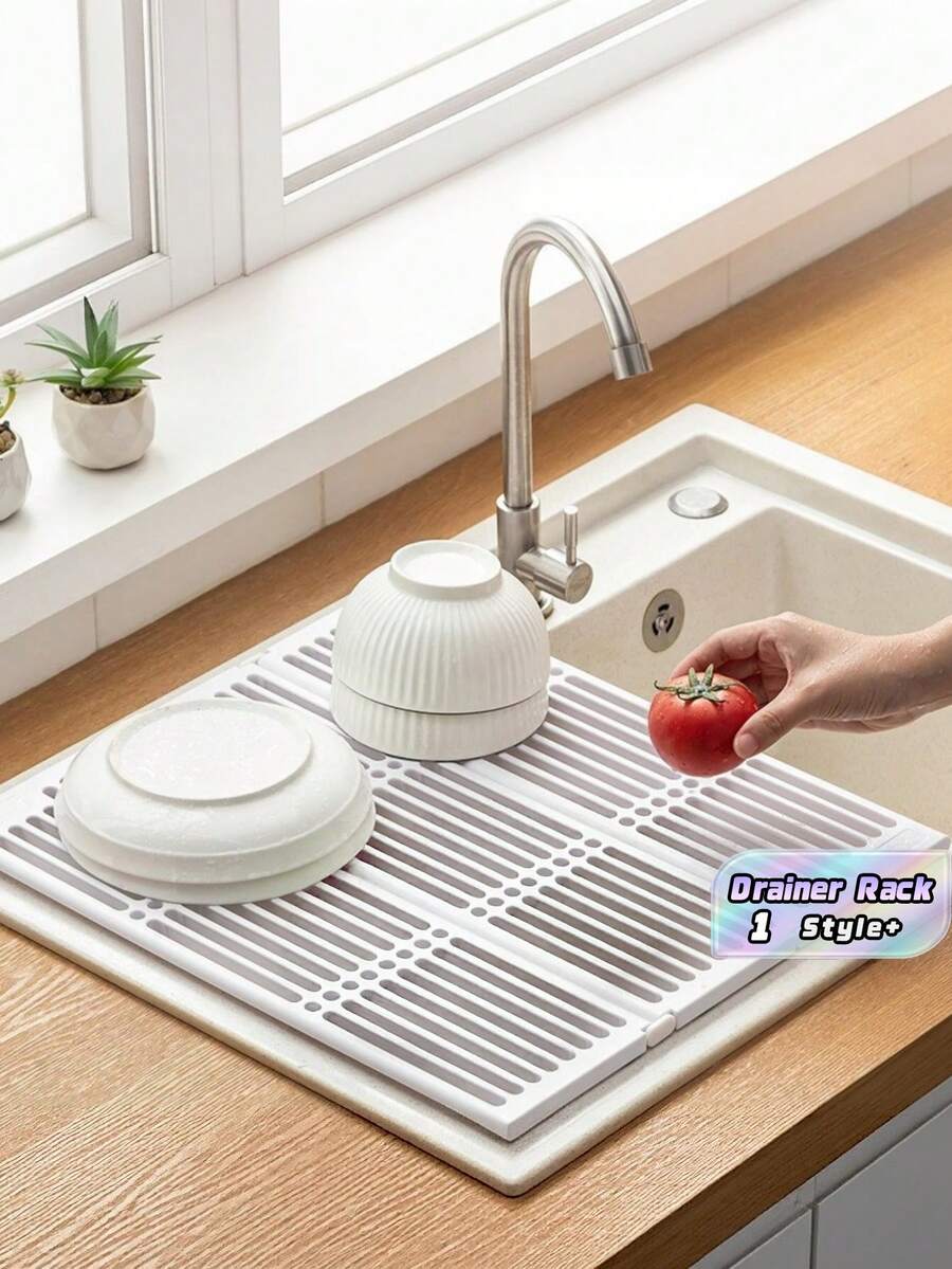 1 cái kệ thoát nước góc bếp đa năng gấp gọn tiết kiệm không gian, giá lưu trữ bằng nhựa bền, dễ lắp đặt, điều chỉnh được cho mặt bàn, tủ bếp, bồn rửa, đồ dùng gia đình cần có - Mã trung bình - Xem 1