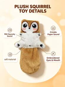 PETSIN Pet Plush Interactive Sound Toy, Squeaky Crinkle Paper Dog Toy, Cartoon Raccoon Squirrel Stuffed Toy For Small Medium Puppy, Indoor Pet Play Accessory - Multicolor - View 4