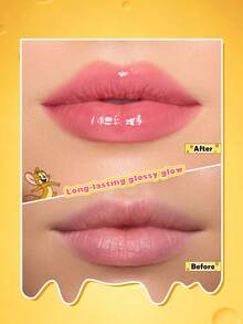 TOM & JERRY X SHEIN 1件 02# 玫瑰果醬 玫瑰粉色口紅 亮面唇釉 果凍質地 趣味IP圖案 附起司吊飾 - 柔秋豆沙 - 查看 4
