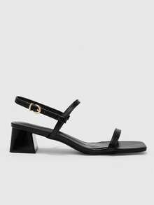 CUCCOO BIZCHIC Women's Fashion Spring And Summer New Square Top PU Surface Strap. Foot Strap. Back Strap Sandals. Medium High Heel Painted Coarse Heel Roma - Black - View 2