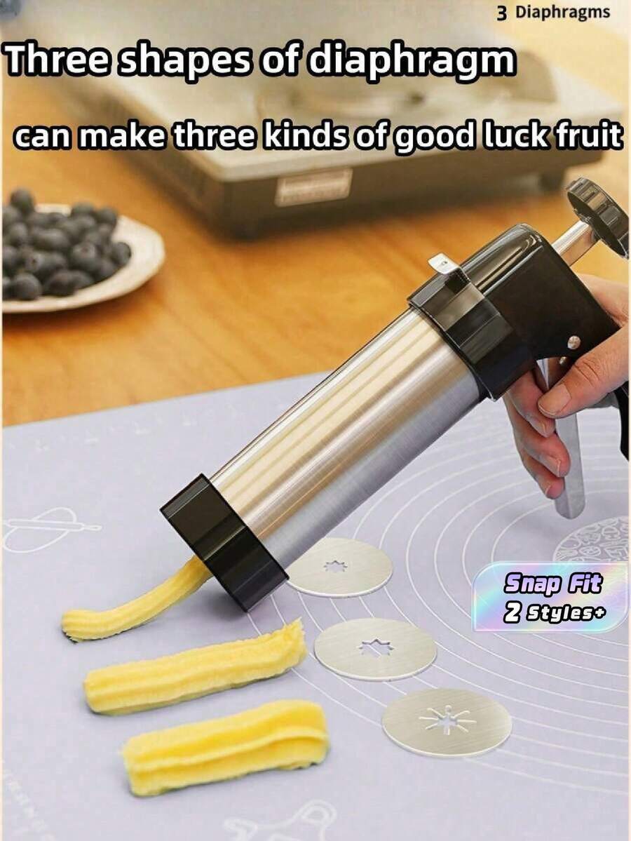 SHEIN 1 buah Alat Pembuat Churros, Alat Pembuat Camilan Amerika Latin Bebas Listrik dari Stainless Steel dengan Berbagai Nozzle, Sikat Pembersih, Set Alat Pemanggang Rumahan, Kit Pemanggang DIY, Peralatan Dapur - Hitam - View 1