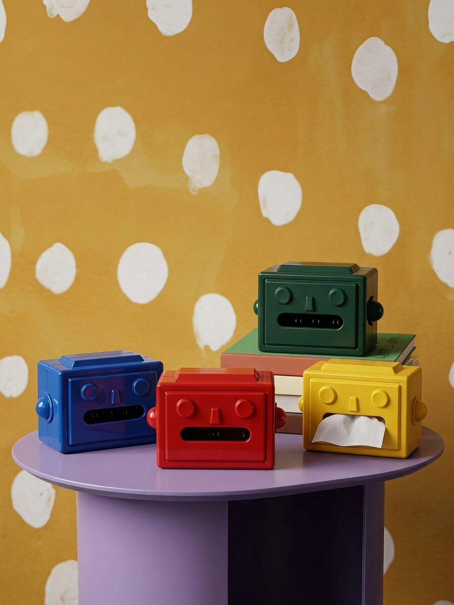 Joivida 1pc Robot‑Shaped Tissue Box, Hard Plastic Material, 3D Robot Face Embossed Pattern, Spring‑Assisted Tissue Dispensing, Desktop Storage Organizer, For Bedroom Living Room Office Dorm Housewarming Present - Multicolor - View 1