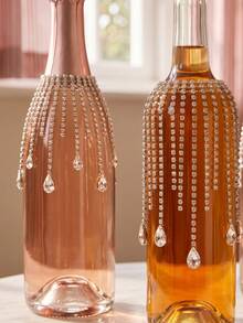 Cirelle 1Pc/4Pcs Rhinestone Tassel Wine Bottle Decor Chain, Electro‑Plated Metal Base Embedded With Sparkling Crystal Stones, Flexible Dangling Ornament, Wrap‑Around Adornment For Wine Bottles, Table Centerpiece For Holiday Gathering Setup - Multicolor - View 3