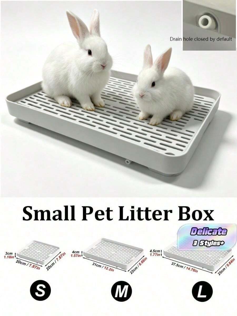 Small Pet Waste Box Made Of Pp Material With Double Layer Anti-Leakage, Holey Drainage(Drain Hole Closed By Default) And Easy-To-Remove Mesh, Suitable For Small Pet Waste Management And Year-Round Feeding, Ideal For Rabbits, Guinea Pigs, Hamsters, - C-White - View 1