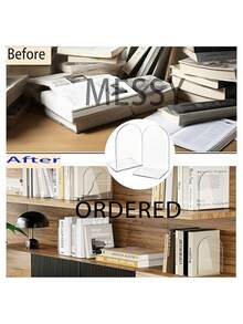 6PCS Clear Acrylic Book Album Display Divider Storage Clip Multi Functional Shelf Organizer For Books Clothes Bags Bedroom Wardrobe Home Office Space Saving Durable Practical Must Have - Clear - View 3