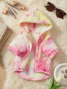 PETSIN 1pc Tie-Dye Pink Fleece Warm Zip-Up Pet Coat For Cats & Dogs - Multicolor - View 2