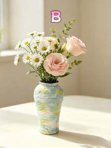1PC Piece Resin Handpainted Textured Waterproof Blue Yellow Ombre Flower Vase For Living Room Dining Table Modern Farmhouse Home Decor Housewarming Gift Table Centerpiece - A - View 5